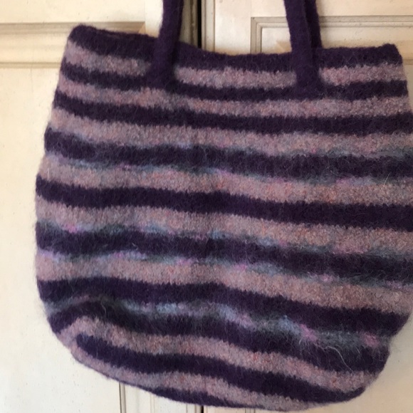 Hand knitted felted purple tote - Picture 2 of 3